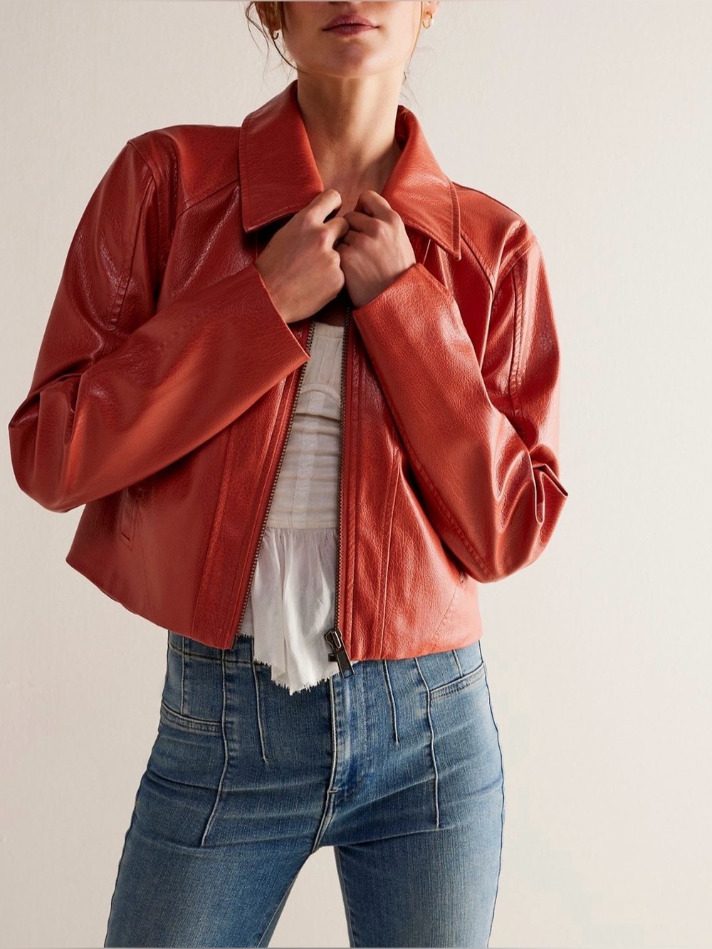 Free People We The Free Clarkie Vegan Leather Jacket Size XS